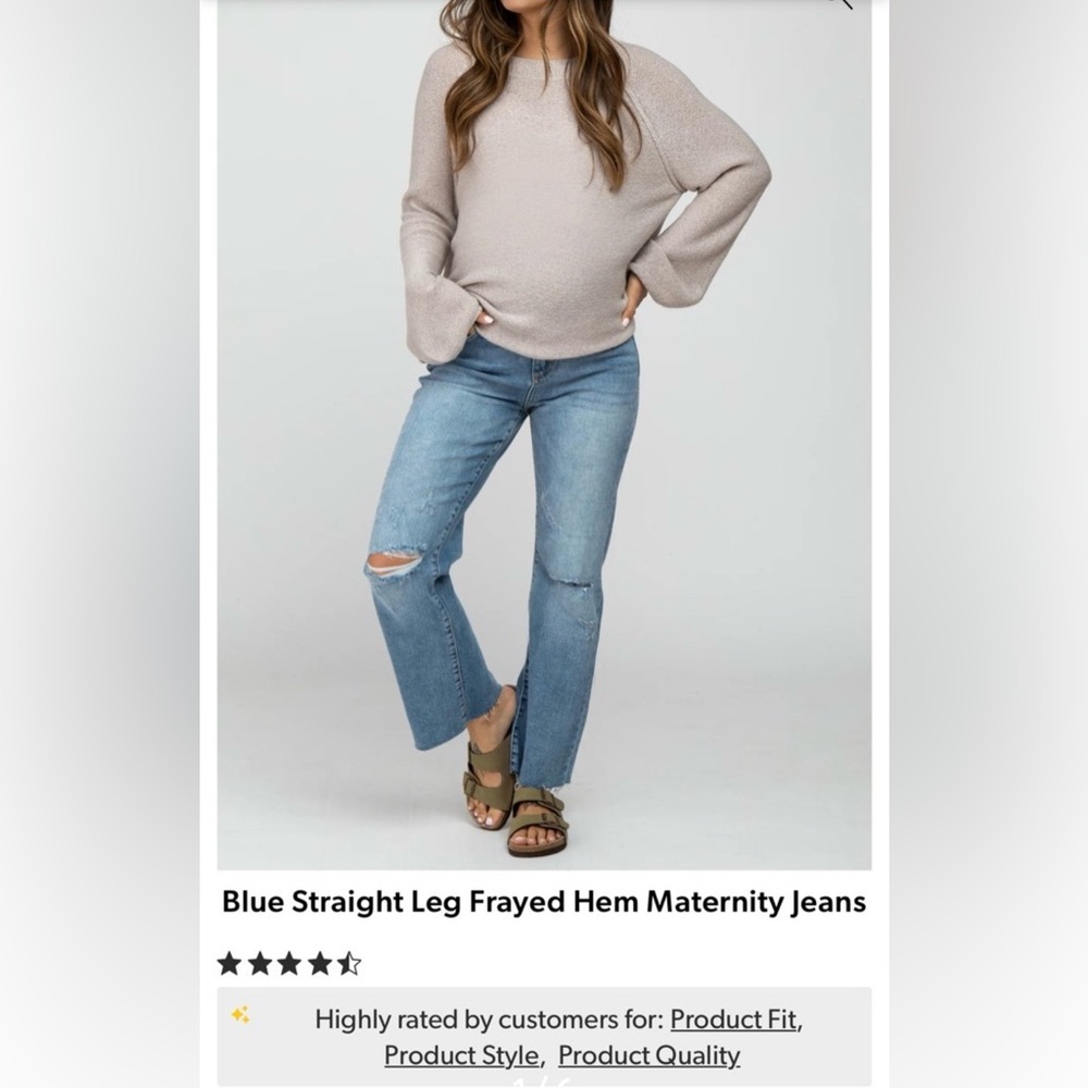 PinkBlush Blue Straight Leg Frayed Hem Maternity Jean - NWOT. Size 30
